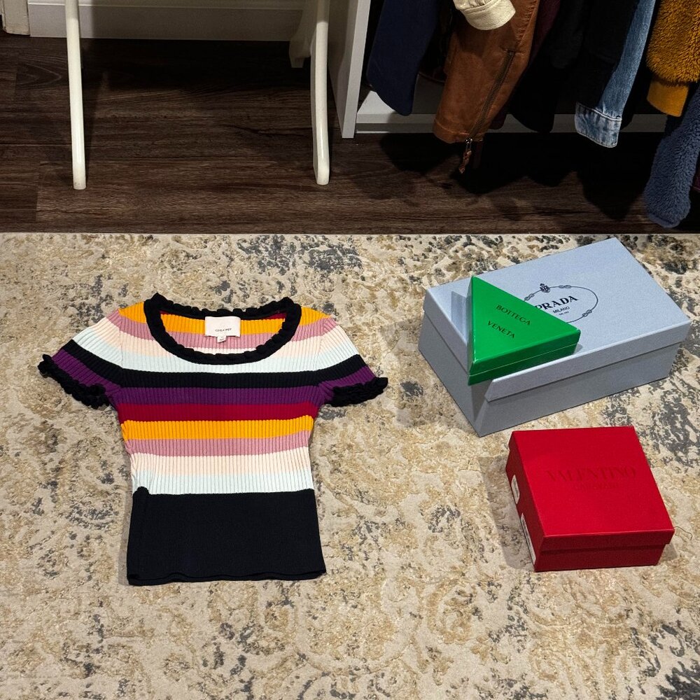 Adorable crop top from Cinq a Sept in black and orange stripe, XS